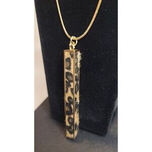 Time True Signed Gold Tone Cheetah Leopard Fur Pendant Necklace 34"